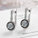 925 Silver Engagement Hoop Earrings Black&White Stone Jewelry Brincos