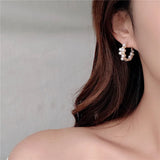 Vintage Japan Hoop Earrings Crystal Sweet Simulated Pearl Circle Jewelry