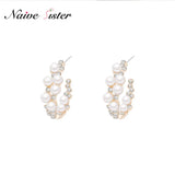 Vintage Japan Hoop Earrings Crystal Sweet Simulated Pearl Circle Jewelry