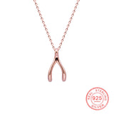 Wishbone Pendants Necklace 925 Sterling Silver Lucky Guardian Statement Necklace