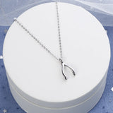 Wishbone Pendants Necklace 925 Sterling Silver Lucky Guardian Statement Necklace