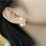 Delicate Two-sided Pearl Ear Stud Earrings for Women