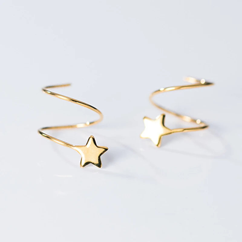 925 Silver Spiral Star Stud Earrings Girls Gift