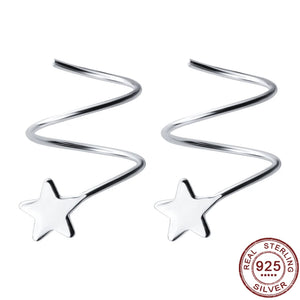 925 Silver Spiral Star Stud Earrings Girls Gift