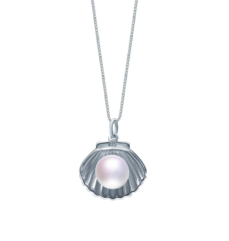 Freshwater Cultured Pearl Shell Pendant Necklace 925 Sterling Silver for Women