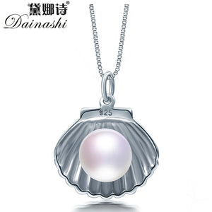 Freshwater Cultured Pearl Shell Pendant Necklace 925 Sterling Silver for Women