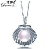 Freshwater Cultured Pearl Shell Pendant Necklace 925 Sterling Silver for Women
