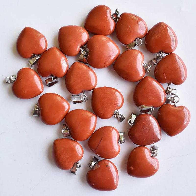 16mm Heart Shape Red Stone Pendants for Jewelry Making - Pack of 50