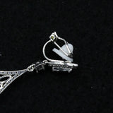 Flower Drop CZ Crystal Clip On Earrings for Women Wedding