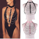 PU Leather Harness Goth Punk Chains Bondage Halterneck Gothic Body Necklace