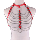 PU Leather Harness Goth Punk Chains Bondage Halterneck Gothic Body Necklace
