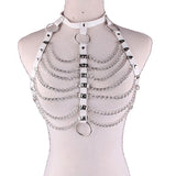 PU Leather Harness Goth Punk Chains Bondage Halterneck Gothic Body Necklace