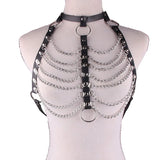 PU Leather Harness Goth Punk Chains Bondage Halterneck Gothic Body Necklace