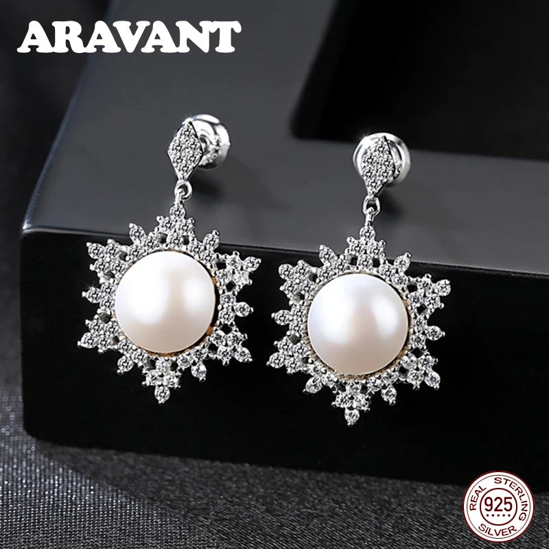 Freshwater Pearl 925 Silver Stud Earrings Wedding Jewelry