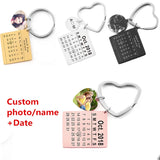 Custom Engrave Photo Name Calendar Keychain with Heart Keyring