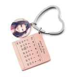 Custom Engrave Photo Name Calendar Keychain with Heart Keyring