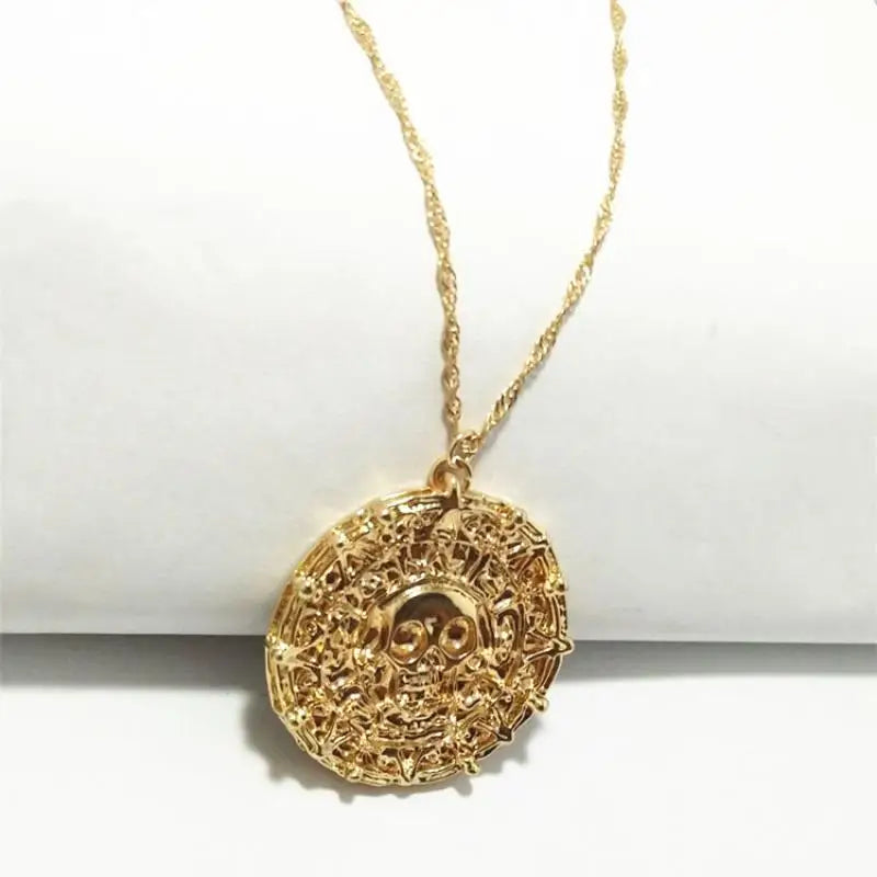 Pirate Skull Round Pendant Necklace Men's Necklace Metal Sweater Chain