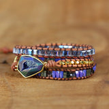 Colorful Crystal Charm 3 Strands Wrap Bracelets Boho Leather Bracelet