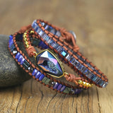 Colorful Crystal Charm 3 Strands Wrap Bracelets Boho Leather Bracelet