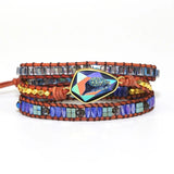 Colorful Crystal Charm 3 Strands Wrap Bracelets Boho Leather Bracelet