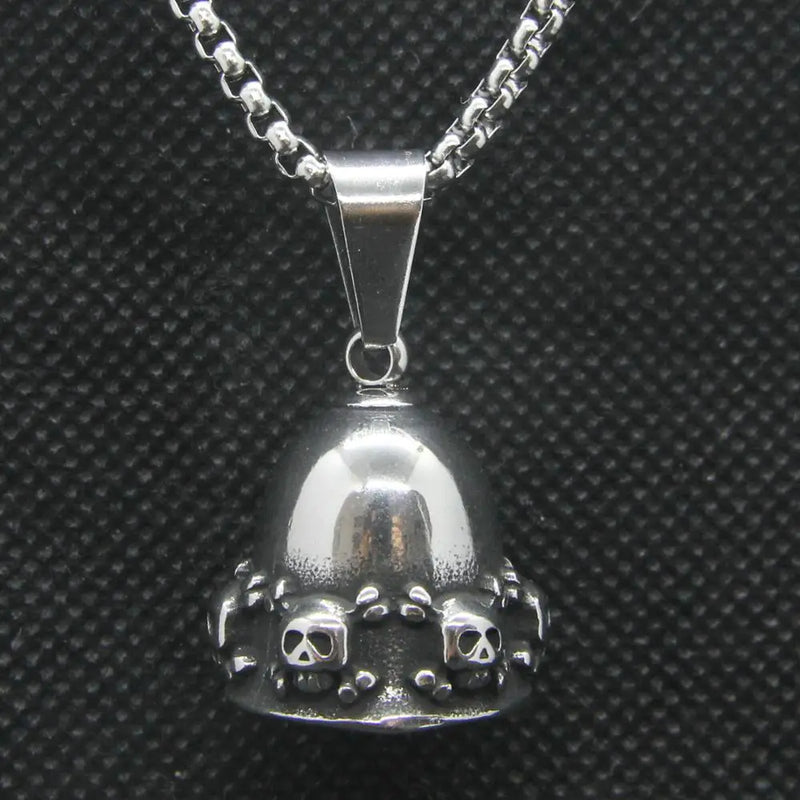 Skull Bell Pendant Stainless Steel Demon Mens Pendant