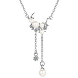 925 Silver Necklace Women Pearl Moon Tassel Necklaces
