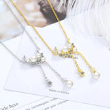 925 Silver Necklace Women Pearl Moon Tassel Necklaces