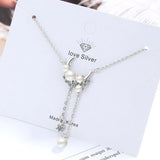 925 Silver Necklace Women Pearl Moon Tassel Necklaces
