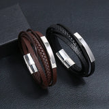 Stylish Multi-layer Leather Stainless Steel Men's Bracelet