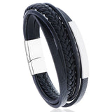 Stylish Multi-layer Leather Stainless Steel Men's Bracelet
