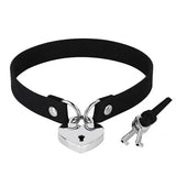 Punk PU Leather Lock Key Heart Rivet Collar Choker Necklace