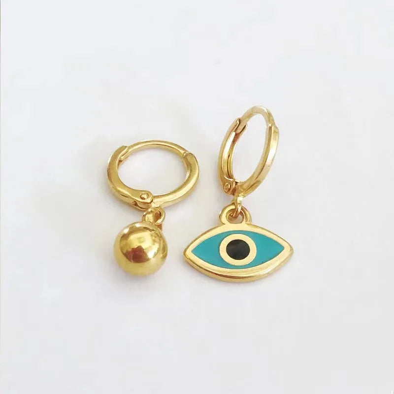 Punk Style Eye Pendant Earrings Asymmetric Copper Plating Gold-color oorbellen