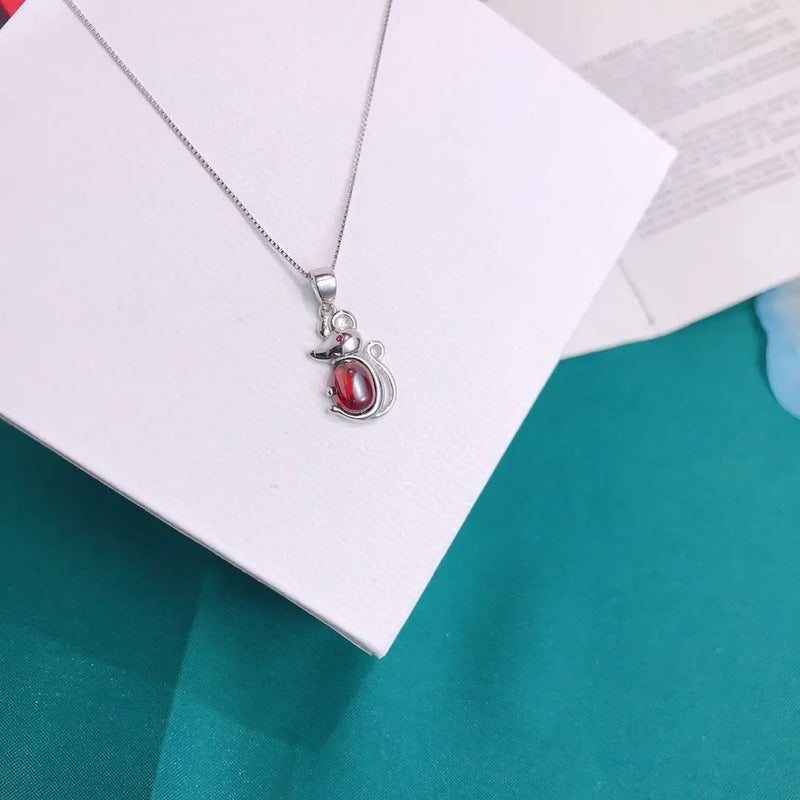 Rat Year Snake Chain Choker Pendant Necklace in S925 Sterling Silver