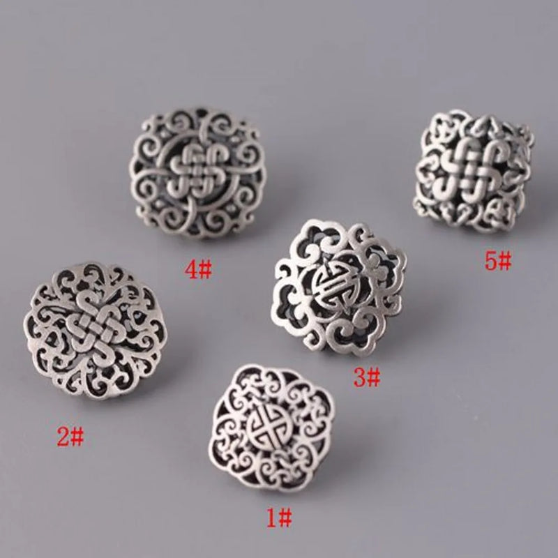 Vintage Thai Silver Matte Chinese Knot Ruyi Button Accessories