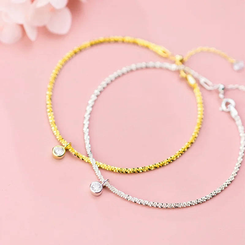 925 Silver Chain Link CZ Bracelet for Women Girls