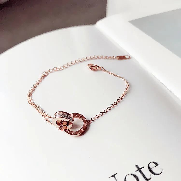 Roman Numerals Steel Bracelet with Austrian Crystal