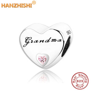 925 Silver Grandma Heart Charm Bead for Bracelet Necklace