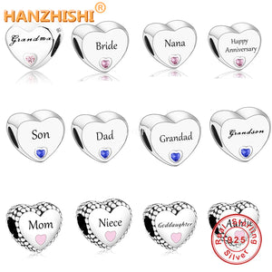 925 Silver Grandma Heart Charm Bead for Bracelet Necklace