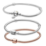 925 Silver Bracelet Barrel Clasp Daisy Flower Snake Chain Women Jewelry