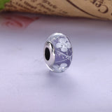 925 Sterling Silver Purple Field of Flowers Glass Charms Bead