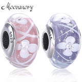 925 Sterling Silver Purple Field of Flowers Glass Charms Bead