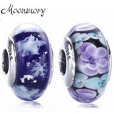 925 Silver Starry Sky Glass Charm Bead Fits Bracelet Clear CZ DIY Jewelry