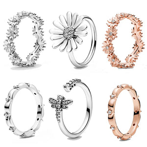 925 Sterling Silver Pave Daisy Flower Dragonfly Open Rings