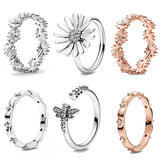 925 Sterling Silver Pave Daisy Flower Dragonfly Open Rings