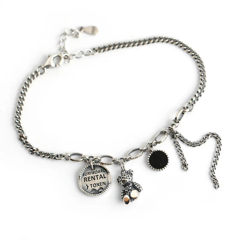 925 Silver Bracelet Retro Bear Tag Wild Fashionable Hand Jewelry