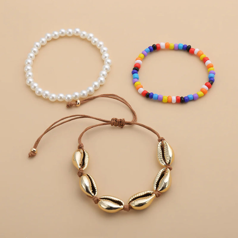Summer Sea Shell Pearl Bracelets Bohemian Beach Colorful Beads