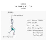 Cocktail Pendant Charm for Snake Bracelet 925 Sterling Silver DIY Jewelry
