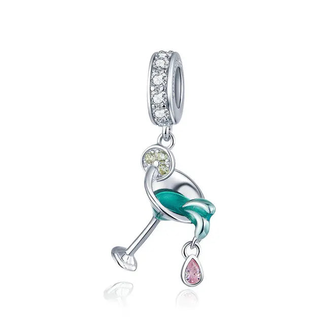 Cocktail Pendant Charm for Snake Bracelet 925 Sterling Silver DIY Jewelry