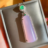 Pink Crystal Jade Pendant Necklace 925 Silver Women Jewelry Gift