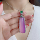 Pink Crystal Jade Pendant Necklace 925 Silver Women Jewelry Gift